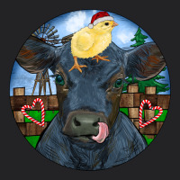 Black Angus Cattle With Santa Chick Christmas Vintage Tee | Teevron