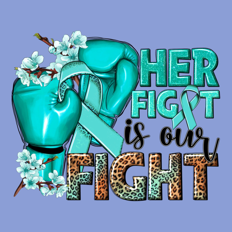Her Fight Is Our Fight Ovarian Cancer Teal Ribbon Long Sleeve Tee by NancyCooperArtShop | Teevron