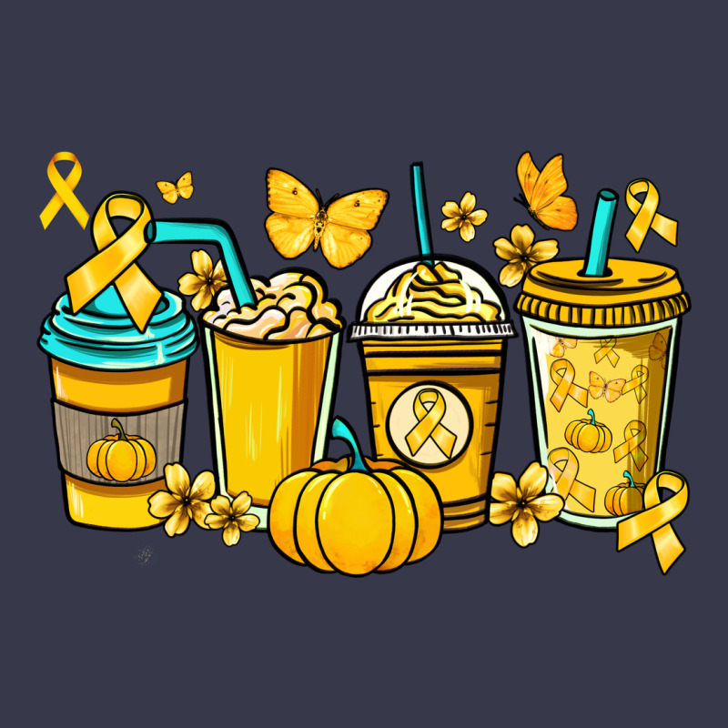 Childhood Cancer Coffee Cups Yellow Ribbon Long Sleeve Tee by NancyCooperArtShop | Teevron