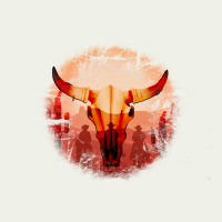 Western Cowboy Sunset Bull Skull Urban Heavy Tee | Teevron