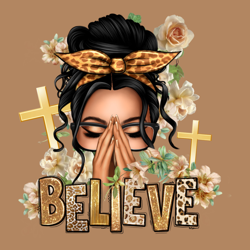 Black Hair Believe Praying Caucasian Messy Bun Long Sleeve Tee by texasbilliewilder | Teevron