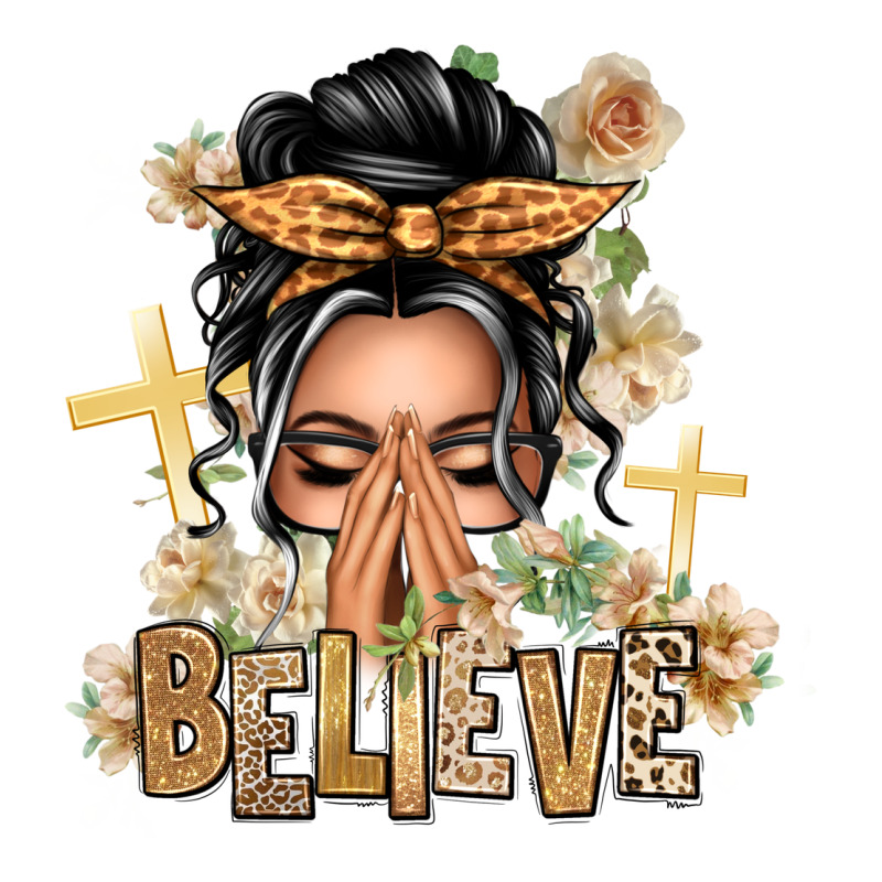 Gray Hair Believe Praying Caucasian Messy Bun Long Sleeve Tee by texasbilliewilder | Teevron