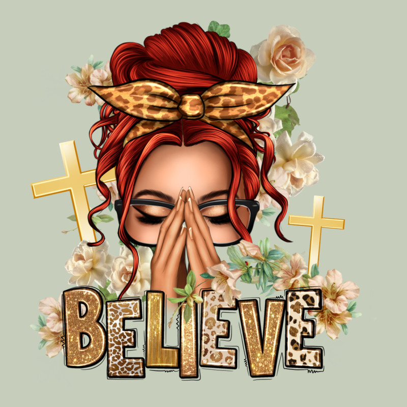 Red Hair Believe Praying Caucasian Messy Bun Long Sleeve Tee by texasbilliewilder | Teevron