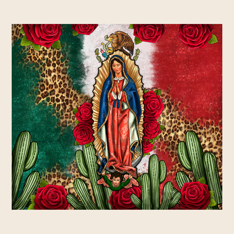 Our Lady Of Guadalupe Mexican Flag Roses Cactus Zipper Hoodie by FaDigitalArtStudio | Teevron