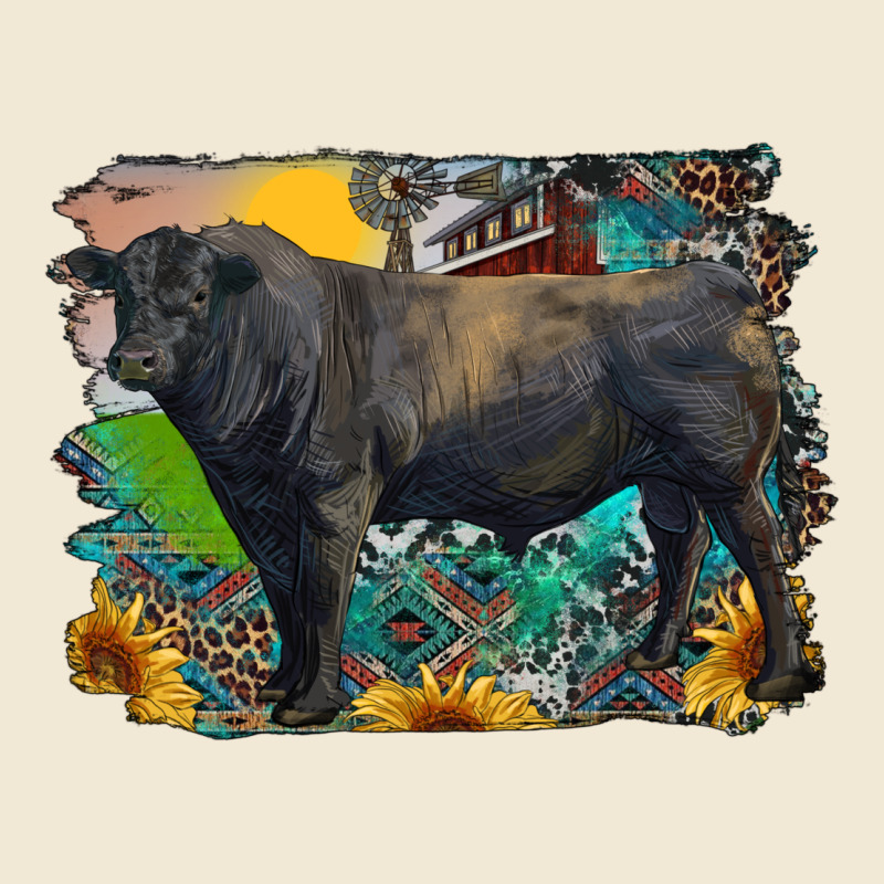 Black Angus Bull With Aztec And Farm Background Ladies Tee by RanaPortraitStore | Teevron