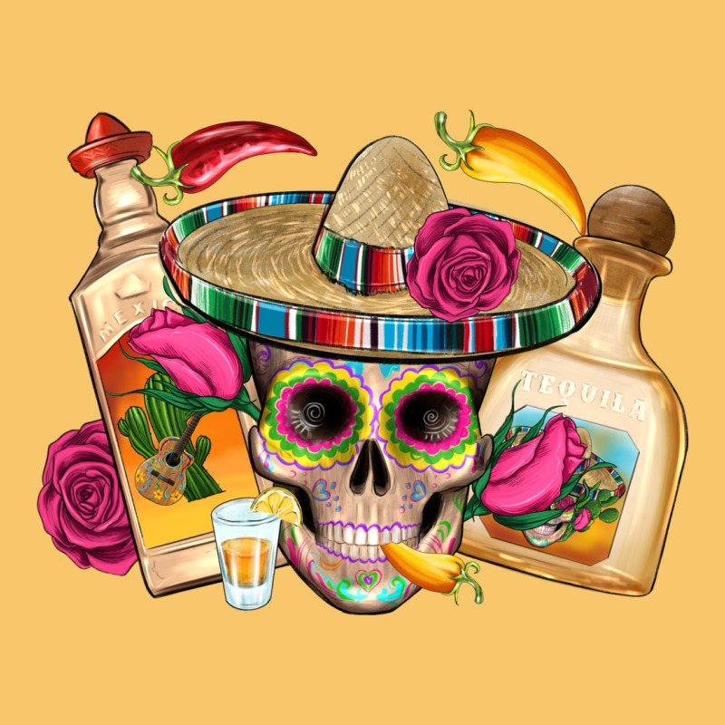 Mexican Skull Sombrero Tequila Bottle Paper Roses Vintage Hoodie by Artiststas | Teevron
