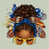 Blue And Gold American Football Afro Messy Bun Long Sleeve Tee | Teevron