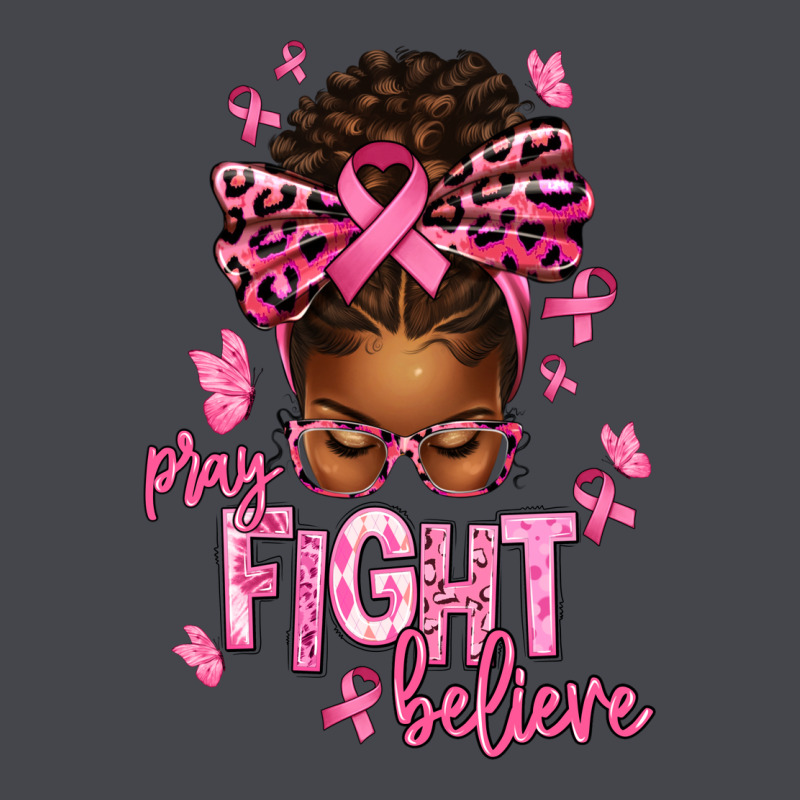 Pray Fight Believe Breast Cancer Afro Messy Long Sleeve Tee by texasbilliewilder | Teevron