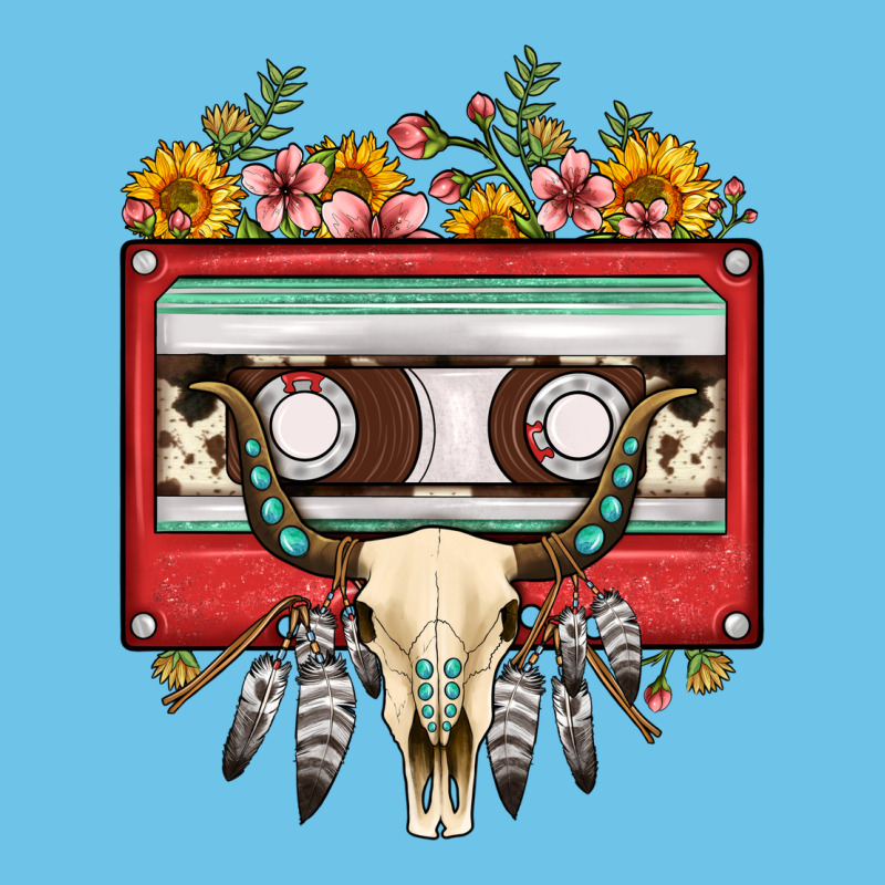 Bull Skull Sunflower Floral Cassette Premium Sweatshirt by FaDigitalArtStudio | Teevron