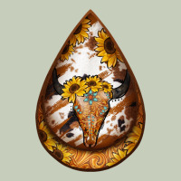 Sunflower Tooled Leather Bullskull Teardrop Earrings Ladies Tee | Teevron
