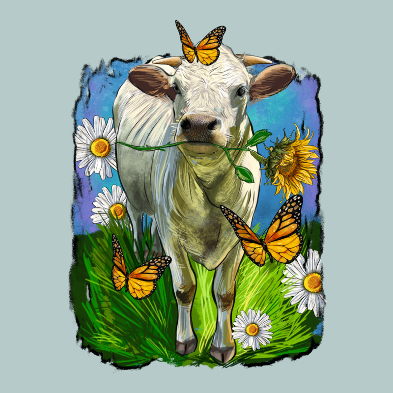 Charolais Heifer With Sunflower And Daisies Heavy Core Tee by LillyAllenDesigns | Teevron