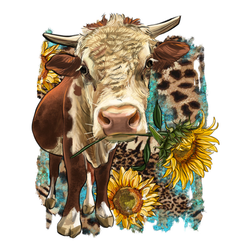 Hereford Heifer With Sunflower And Leopard Ladies Tee by LillyAllenDesigns | Teevron