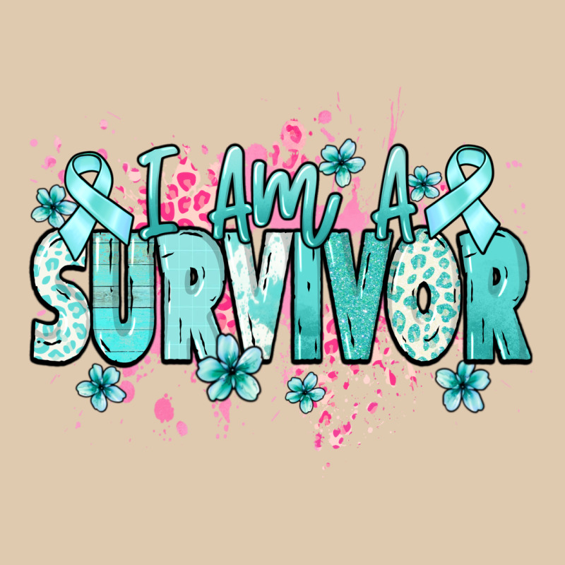 I Am A Survivor Teal Ribbon Ovarian Cancer Heavyweight Sweatshirt by NancyCooperArtShop | Teevron