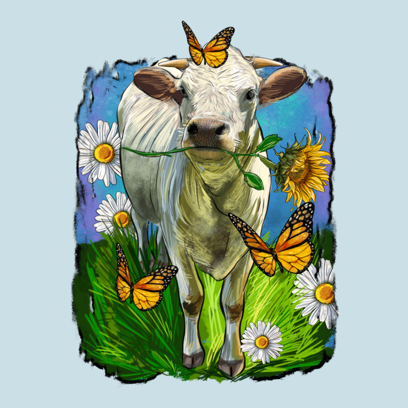 Charolais Heifer With Sunflower And Daisies Ladies Tee by LillyAllenDesigns | Teevron