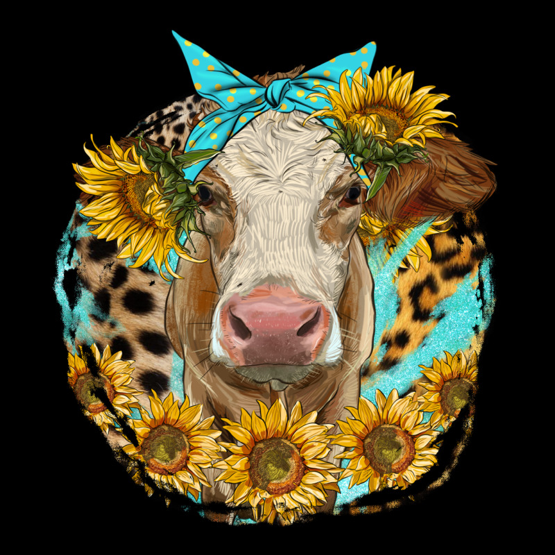 Simmental Heifer With Sunflowers And Leopard Ladies Tee by LillyAllenDesigns | Teevron