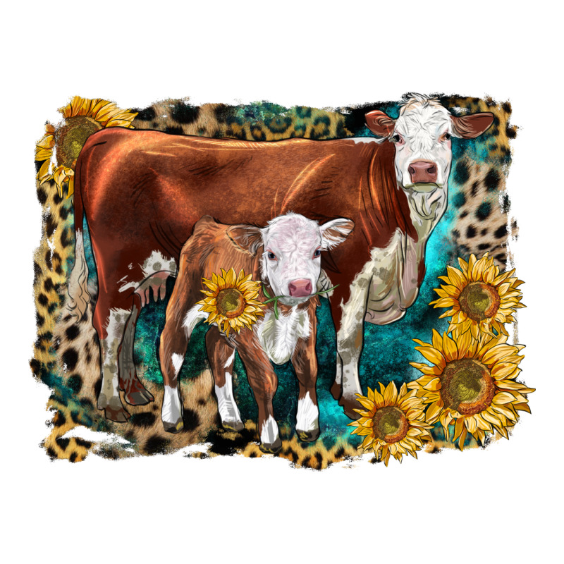 Hereford Cow And Hereford Calf With Leopard Ladies Tee by LillyAllenDesigns | Teevron