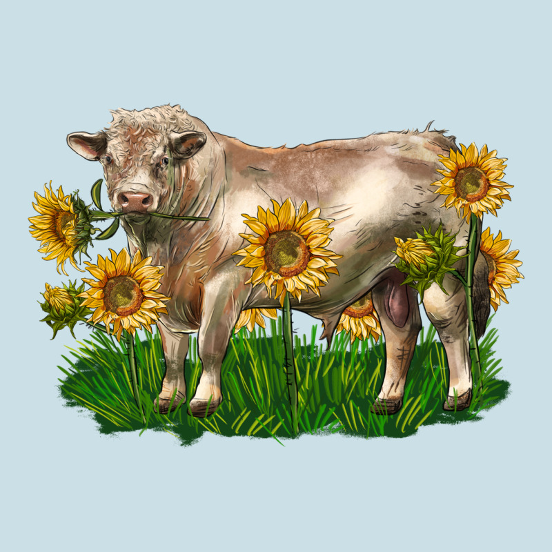 Charolais Bull With Sunflowers Ladies Tee by LillyAllenDesigns | Teevron