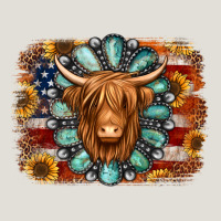 American Flag Sunflowers Highland Cow Turquoise Background Heavy Core Tee | Teevron