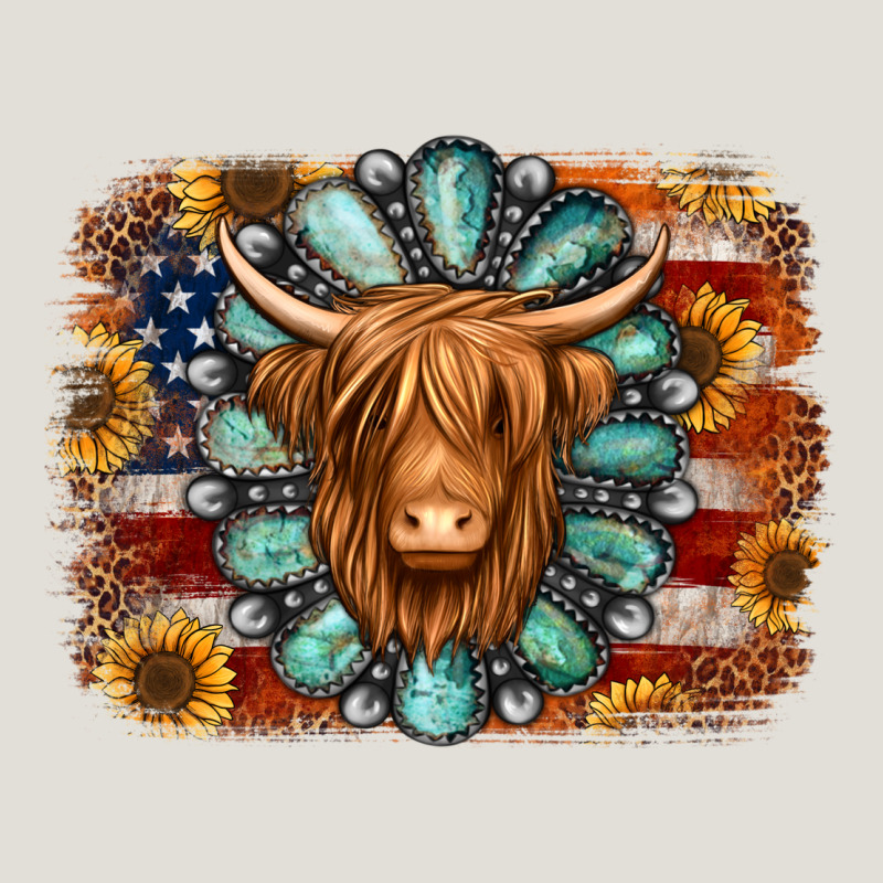 American Flag Sunflowers Highland Cow Turquoise Background Heavy Core Tee by Jasminsmagicworld | Teevron