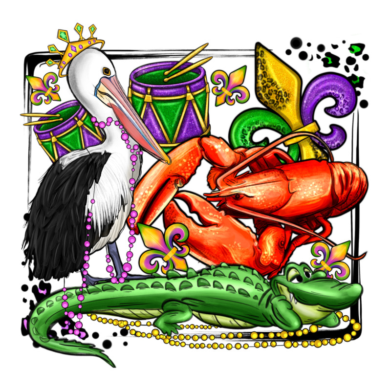 Mardi Gras Pelican Crawfish Crocodile Premium Hoodie by OliviaCreatesArt | Teevron
