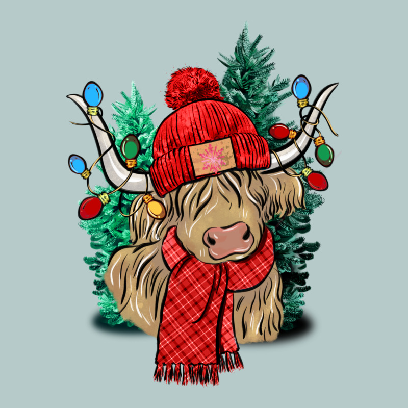 Red Christmas Long Haired Cow Heavy Core Tee by NancyCooperArtShop | Teevron