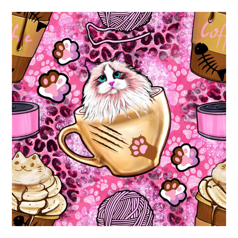 Cat Coffee Cups And Paw With Leopard And Glitter Seamless Pattern Bbs Premium Sweatshirt by BundleAndBundleShop | Teevron