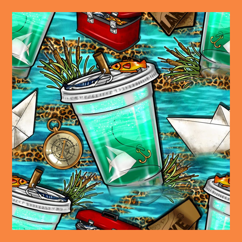 Fish Coffee Cups And Reeds With Paper Boat And Leopard Lake Seamless P Premium Sweatshirt by BundleAndBundleShop | Teevron