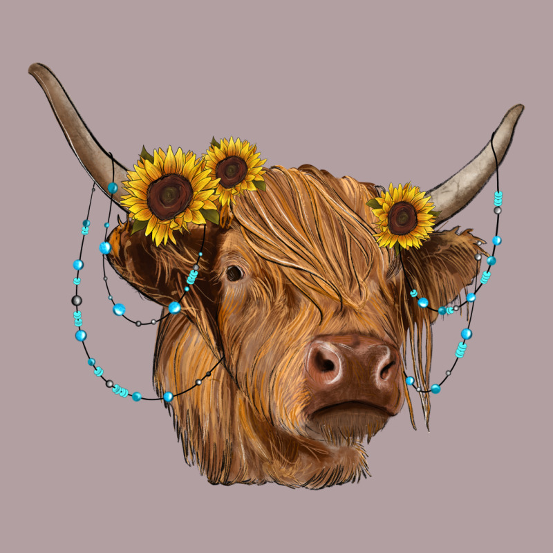 Highland Cow With Sunflowers Turquoise Vintage Hoodie by RanaPortraitStore | Teevron