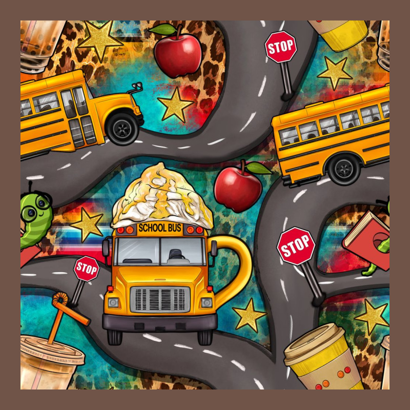 School Bus Coffee And Star With Leopard Seamless Pattern Bbs Premium Sweatshirt by BundleAndBundleShop | Teevron