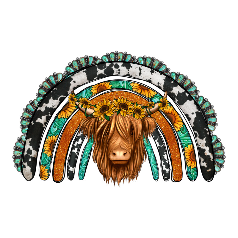 Turquoise Cowhide Sunflower Headband Highland Cow Ladies Tee by Jasminsmagicworld | Teevron