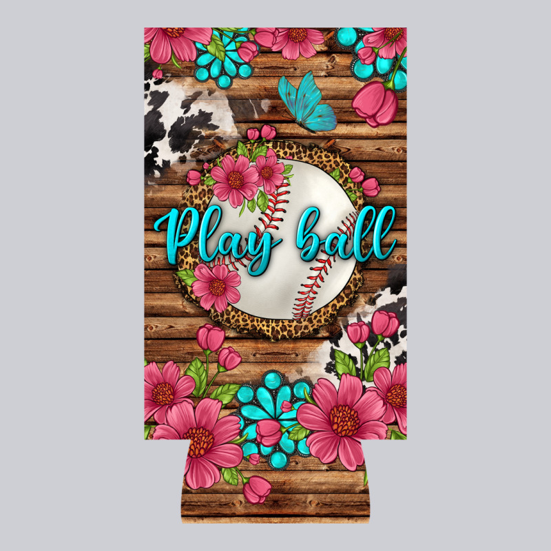 Play Ball Baseball With Pink Flowers 12 Oz Slim Can Cooler Classic Tee by BundleAndBundleShop | Teevron