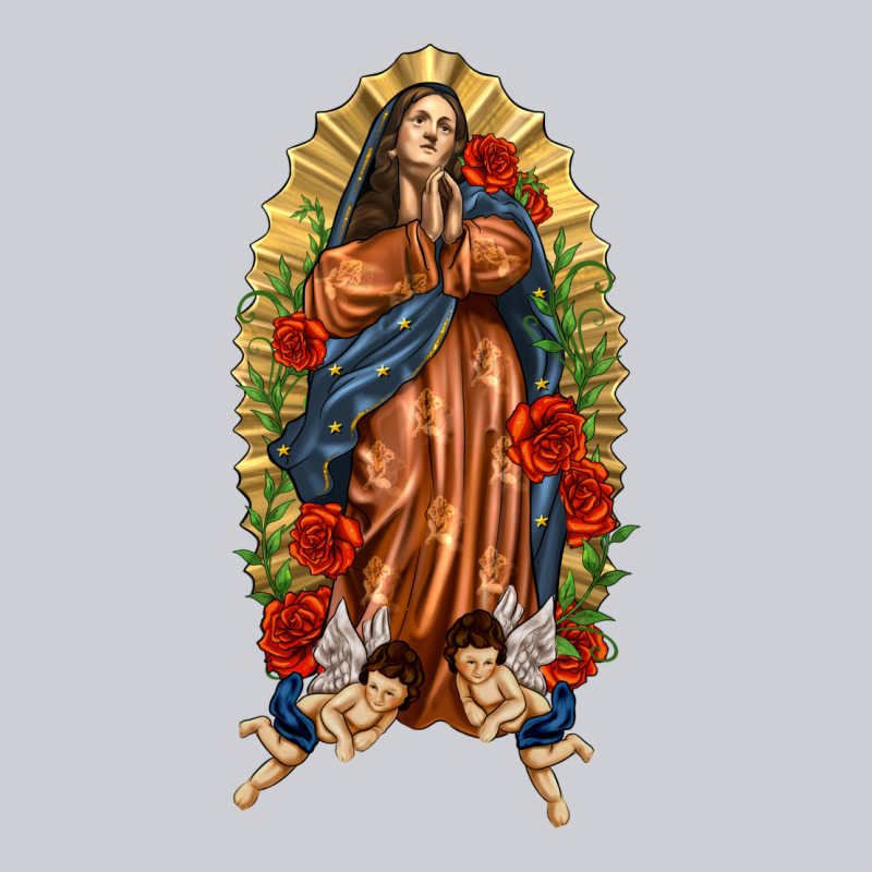Lady Of Guadalupe With Roses Heavyweight Sweatshirt by texasbilliewilder | Teevron