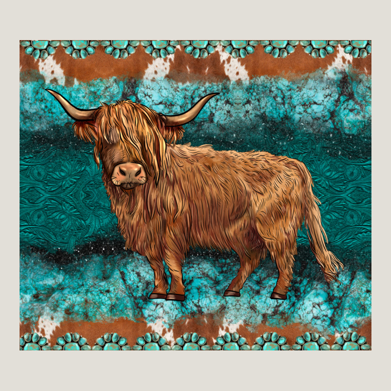 Turquoises Gemstones Cowhide Highland Cow Heavy Core Tee by BarkalooDesign | Teevron