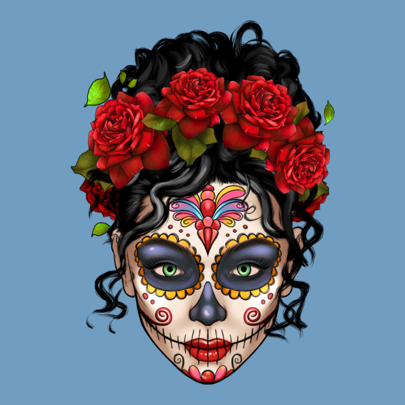 Mexican Sugar Skull Messy Bun Woman Urban Heavy Tee by LillyAllenDesigns | Teevron