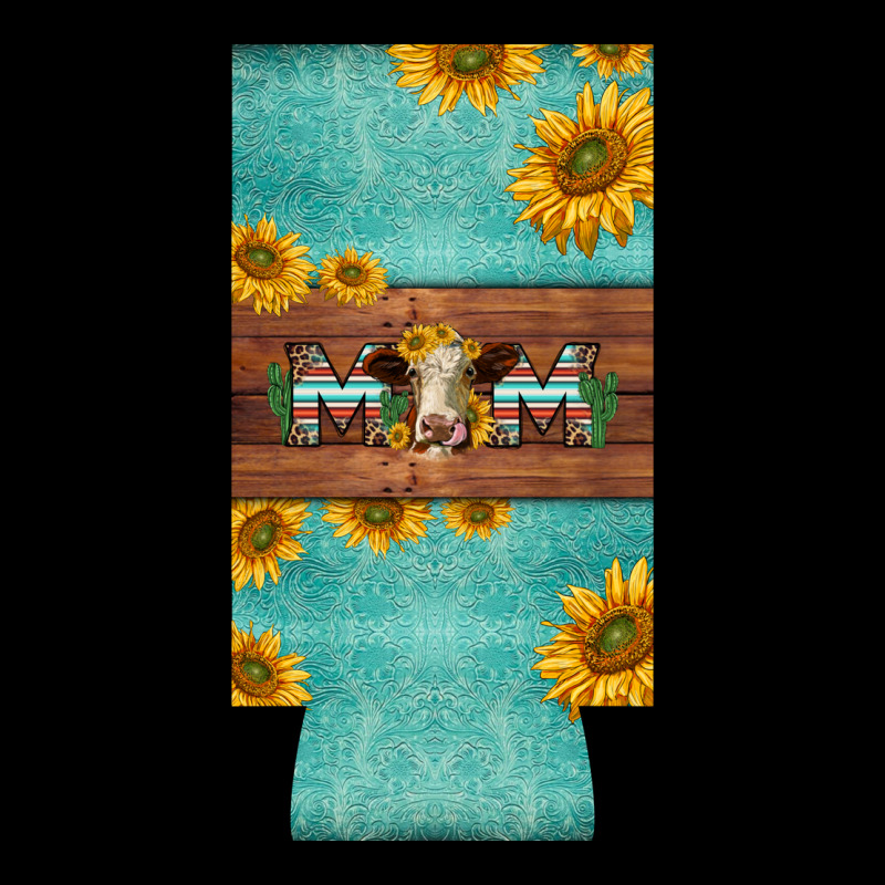 Mom Hereford Cattle Sunflowers On Tooled Leather Slim Can Cooler Heavy Core Tee by BarkalooDesign | Teevron