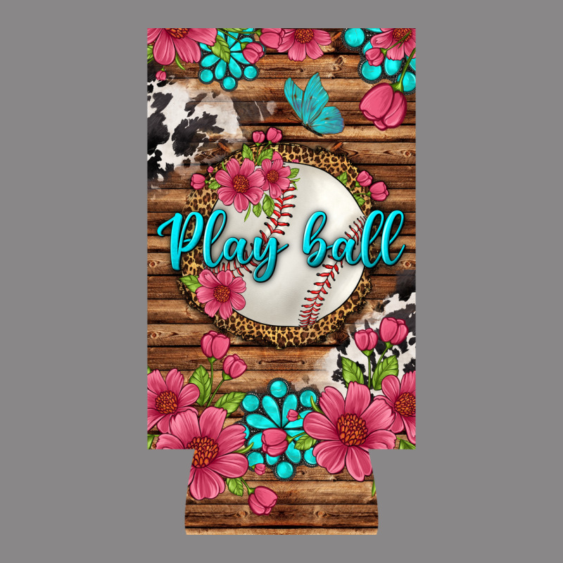 Play Ball Baseball With Pink Flowers 12 Oz Slim Can Cooler Vintage Tee by BundleAndBundleShop | Teevron