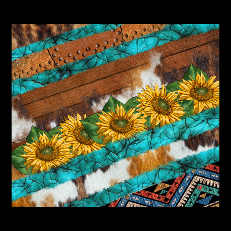 Western Aztec Sunflowers Turquoise Cowhide Heavy Core Tee by BarkalooDesign | Teevron
