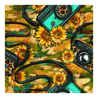 Leopard Digital Camera And Sunflowers With Camouflage Seamless Pattern | Teevron