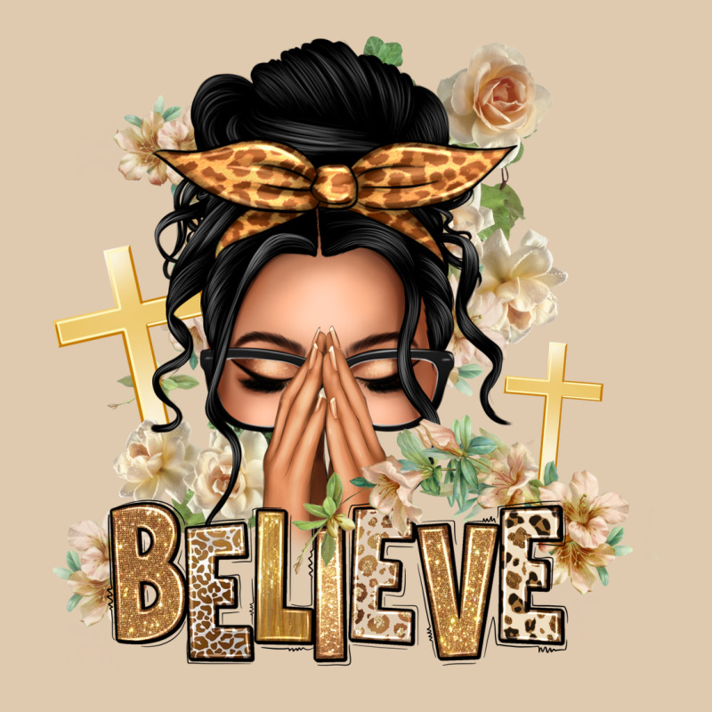 Black Hair Believe Praying Caucasian Messy Bun Heavyweight Sweatshirt by texasbilliewilder | Teevron