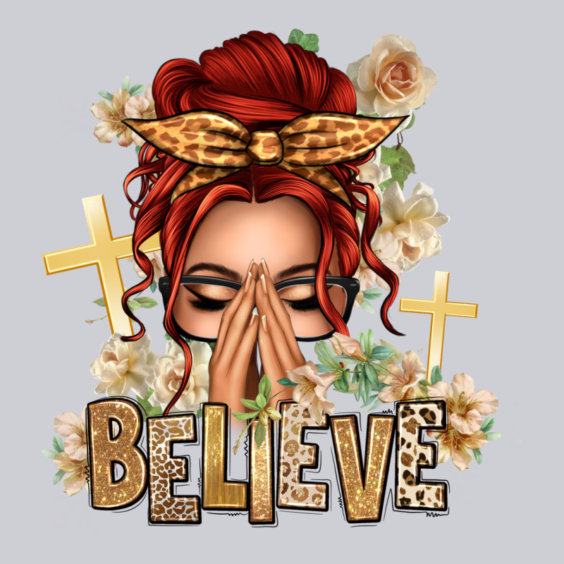 Red Hair Believe Praying Caucasian Messy Bun Heavyweight Sweatshirt by texasbilliewilder | Teevron