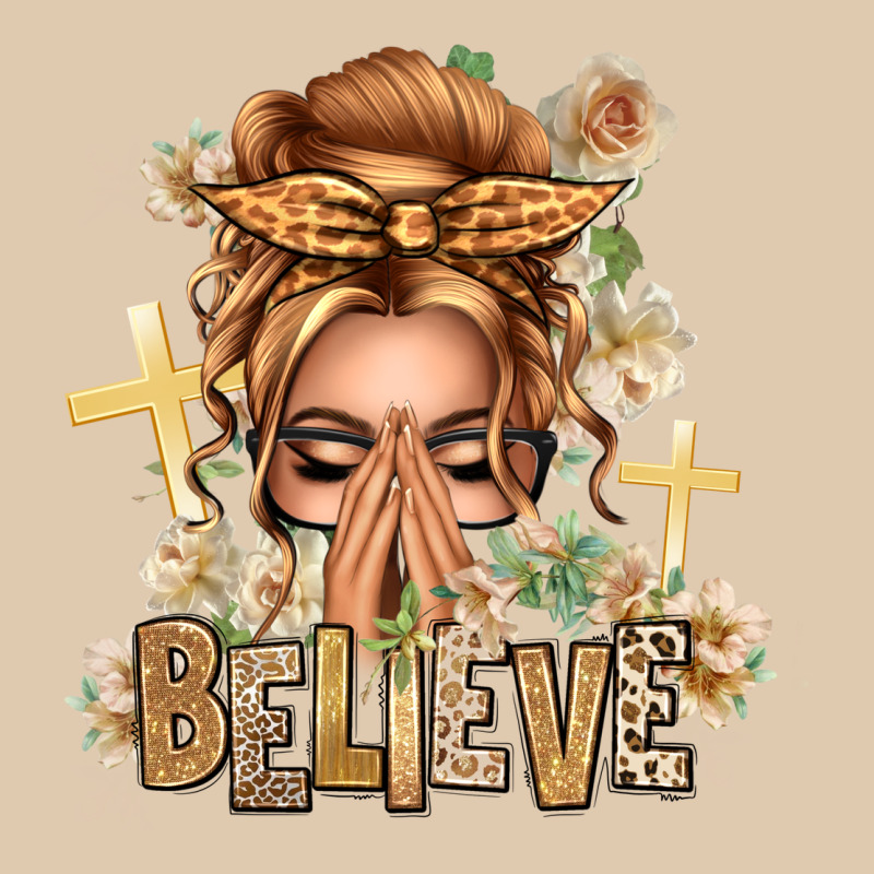 Blonde Hair Believe Praying Caucasian Messy Bun Heavyweight Sweatshirt by texasbilliewilder | Teevron