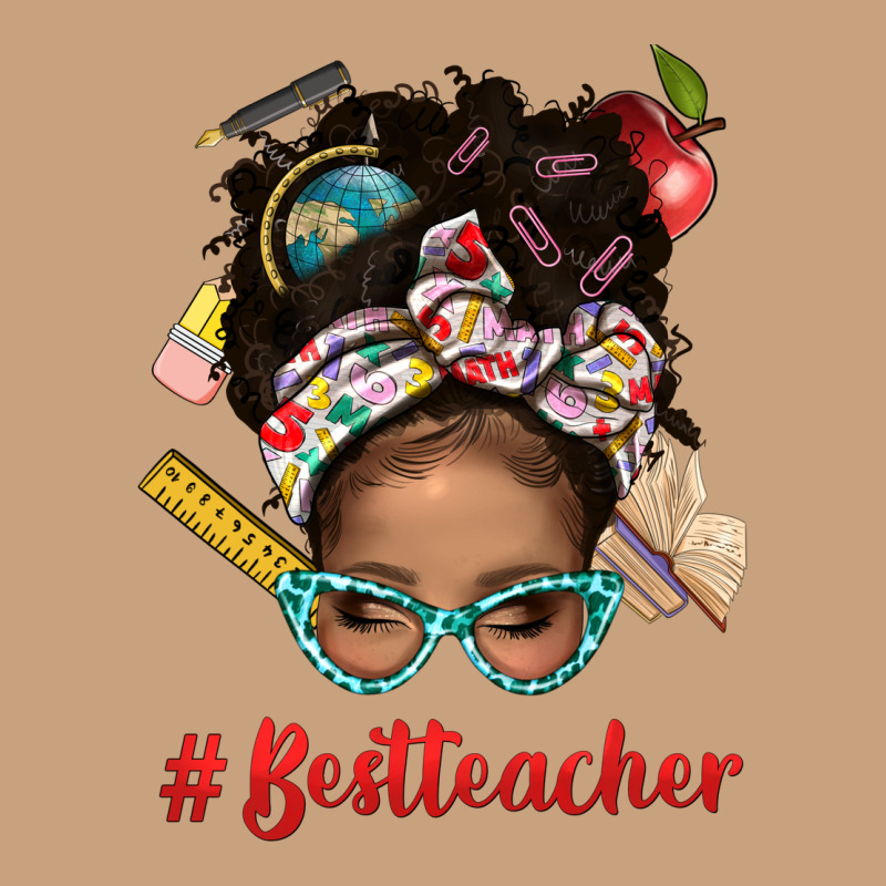 Afro Messy Bun Best Teacher With Leopard Glasses Bbs Vintage Tee by BundleAndBundleShop | Teevron