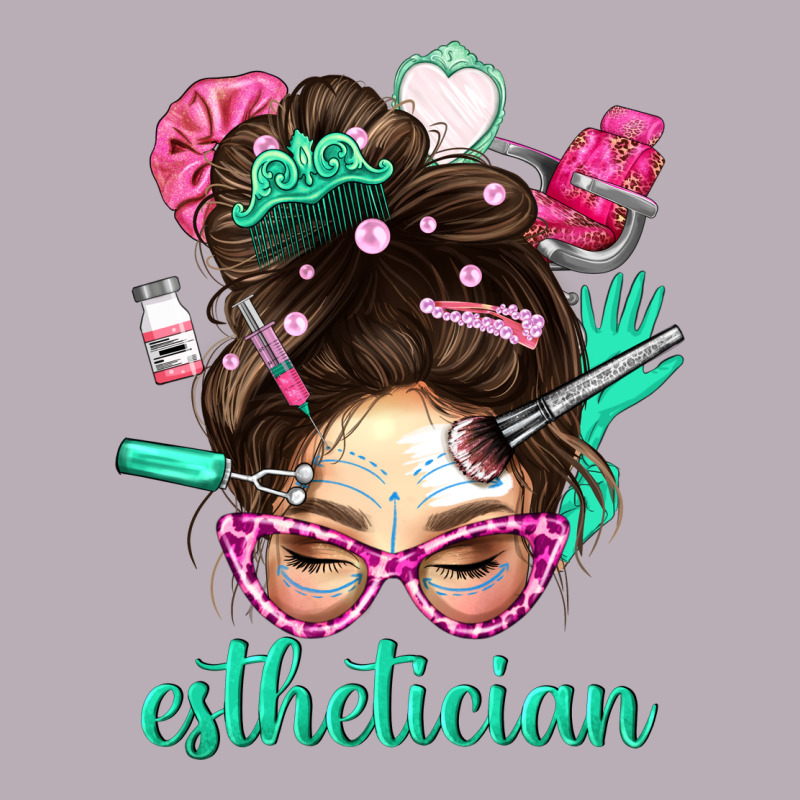 Esthetician Messy Bun With Pink Leopard Glasses Bbs Vintage Tee by BundleAndBundleShop | Teevron