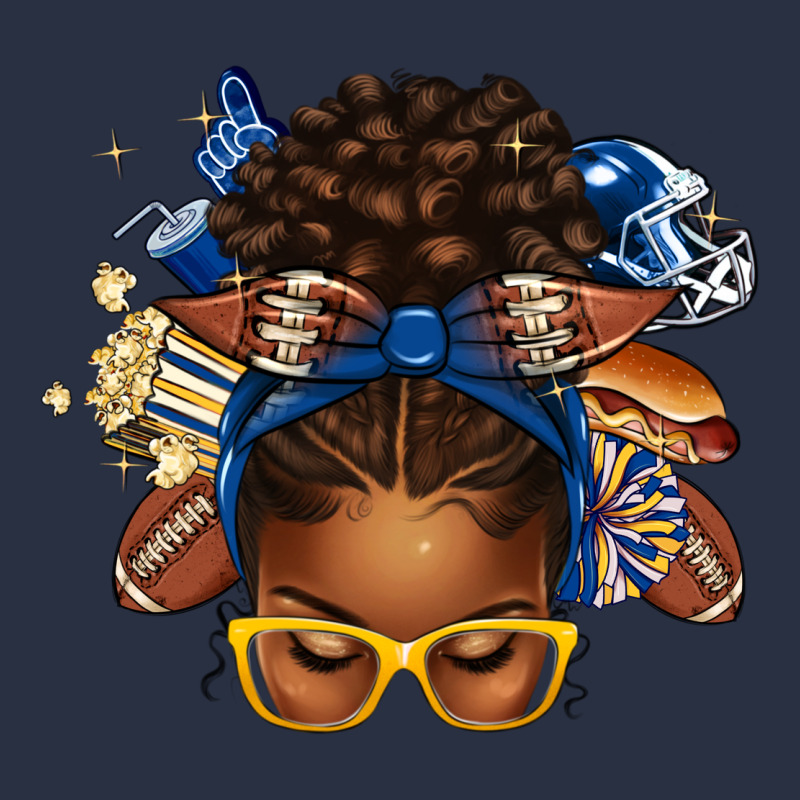 Blue And Gold American Football Afro Messy Bun Heavyweight Sweatshirt by texasbilliewilder | Teevron