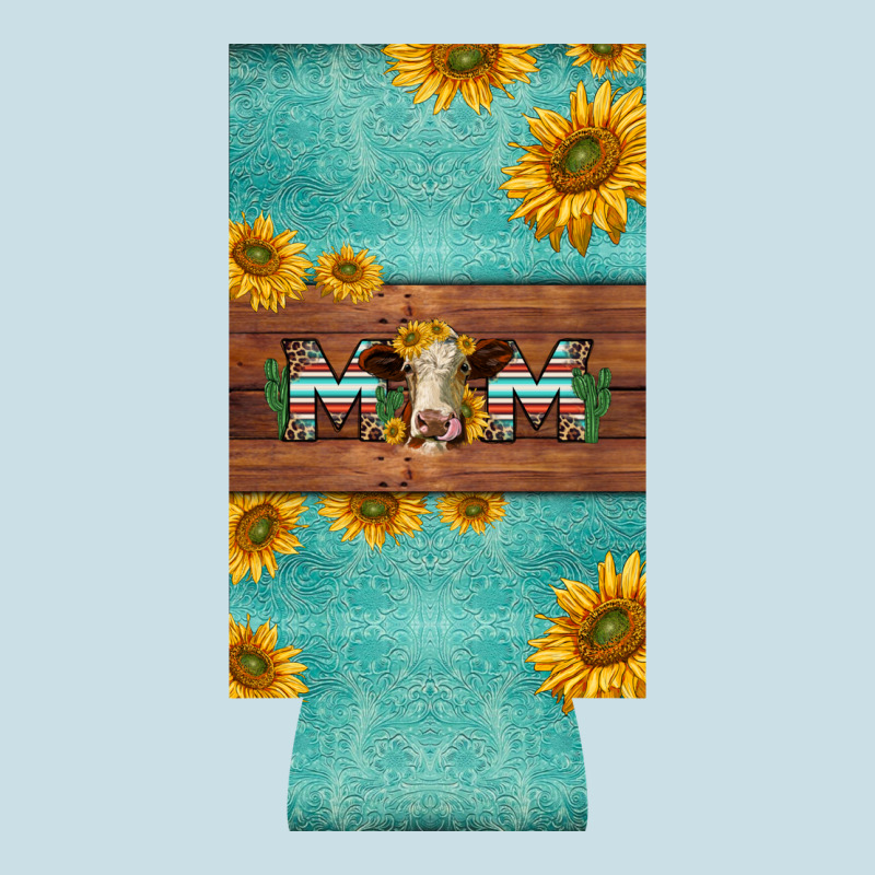 Mom Hereford Cattle Sunflowers On Tooled Leather Slim Can Cooler Ladies Tee by BarkalooDesign | Teevron