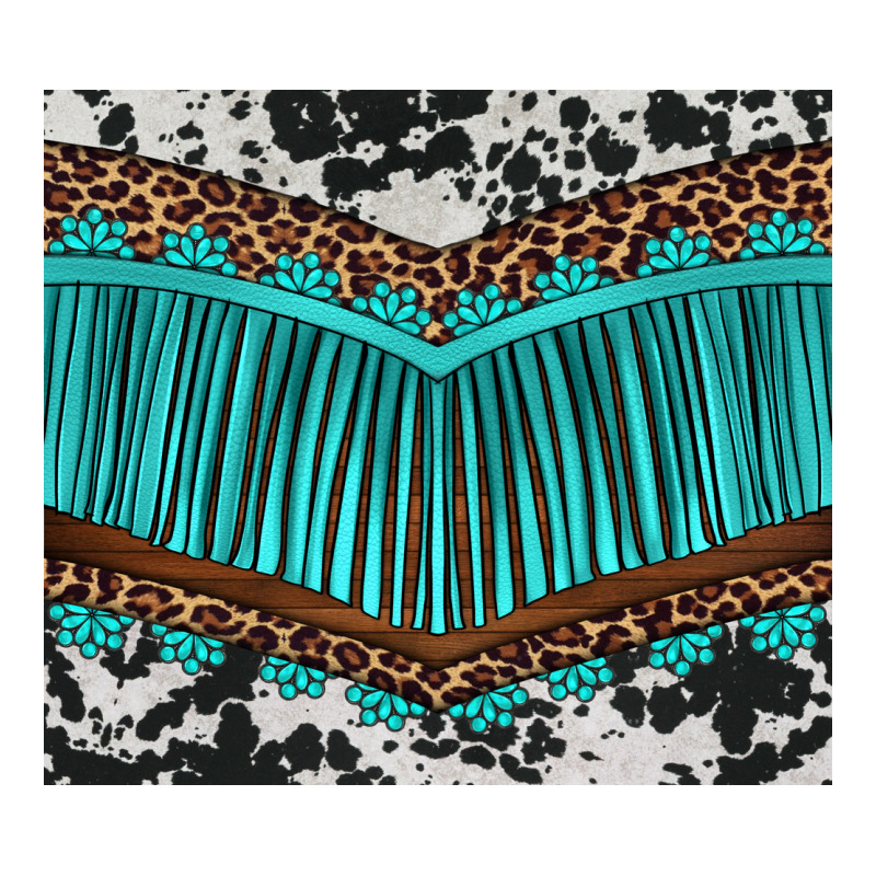 Western Cowhide Leopard Turquoise Fringed Ladies Tee by BarkalooDesign | Teevron