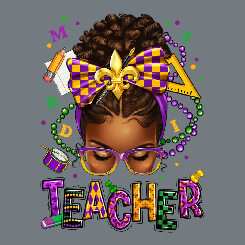 Mardi Gras Teacher Afro Messy Bun Heavyweight Sweatshirt by texasbilliewilder | Teevron