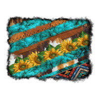 Western Aztec Sunflowers Turquoise Cowhide Background Ladies Tee | Teevron