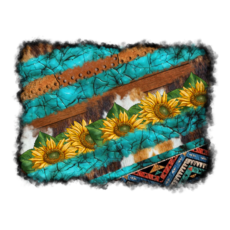 Western Aztec Sunflowers Turquoise Cowhide Background Ladies Tee by BarkalooDesign | Teevron