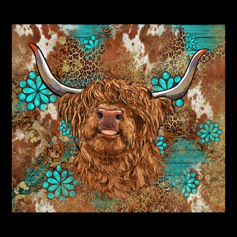 Highland Cow Turquoise Gemstones Western Patterns Ladies Tee by BarkalooDesign | Teevron